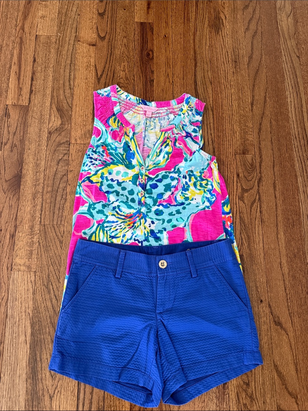 Lilly Pulitzer Pink, Blue & Teal Floral Sleeveless Top and shorts set!!